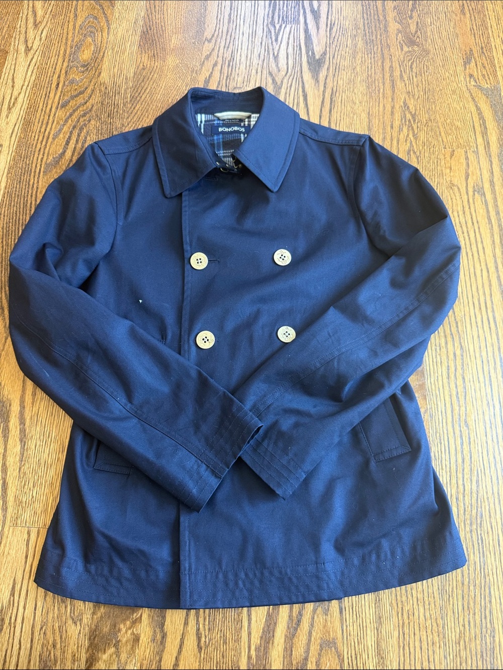Bonobos Navy Double-Breasted Peacoat small